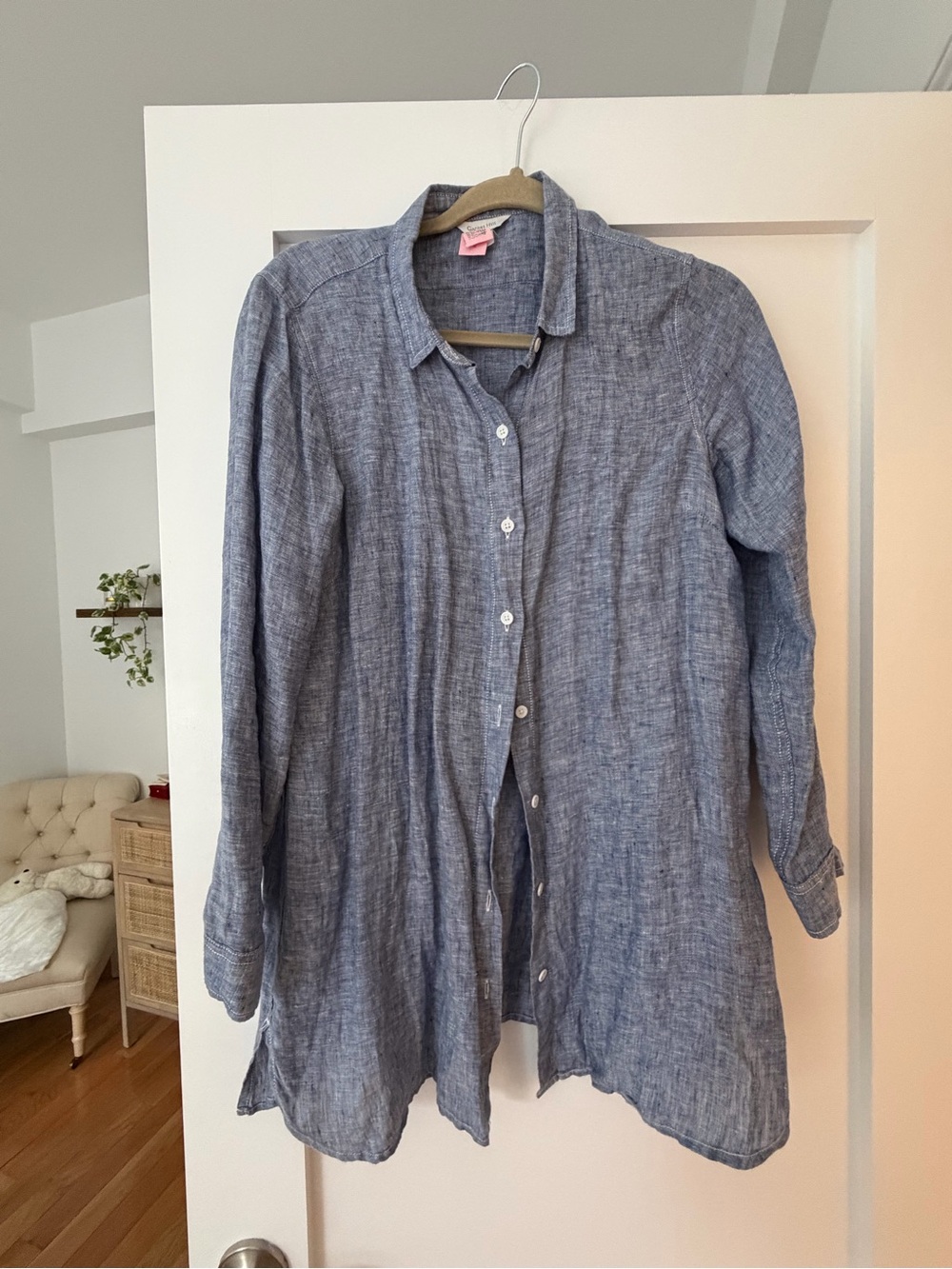 Garnet Hill Blue Linen Button-Down Shirt